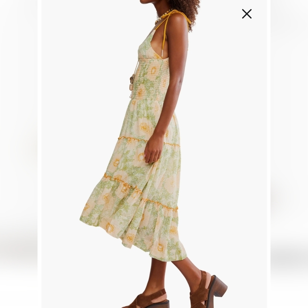 Free People Adriel Tie Strap Tiered Midi Dress sz LRG in Ivory Combo💲ON SALE💲​​ - Picture 3 of 16